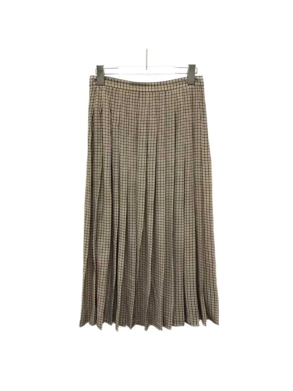 Prada 2023 Brown Houndstooth Silk Pleated A-Line Skirt